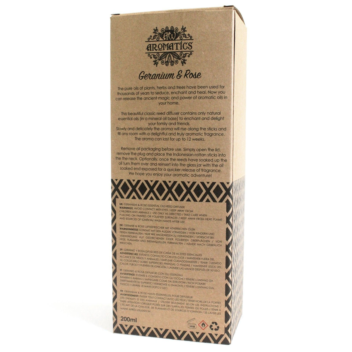 Essential Oil Reed Diffuser | Geranium & Rose (200ml)