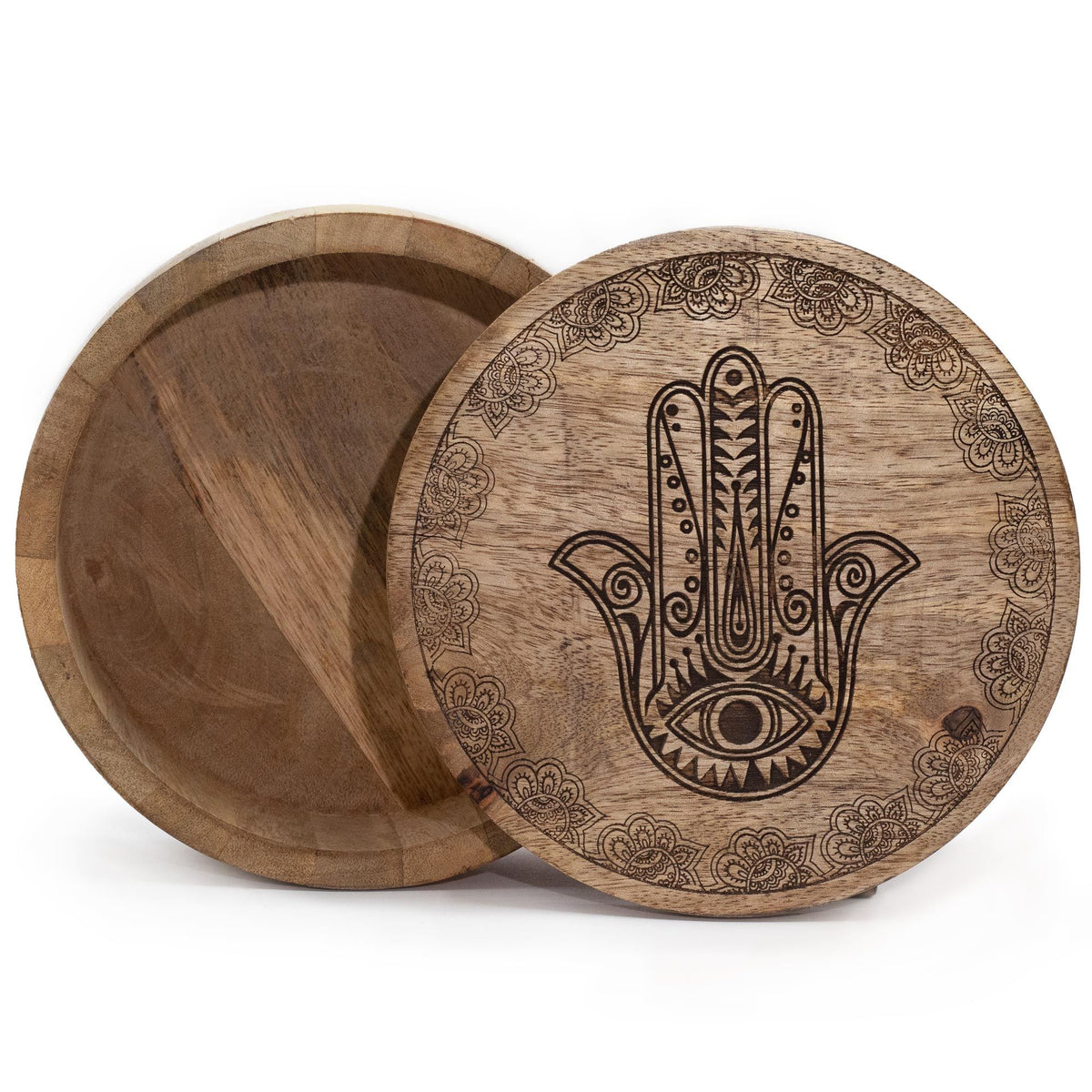 Round Wooden Box | Hamsa 17.5x7.5cm