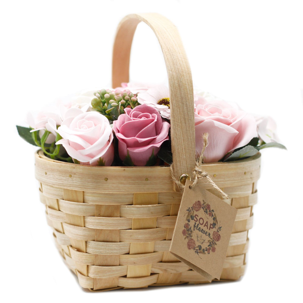 Bouquet in Wicker Basket L | Pink
