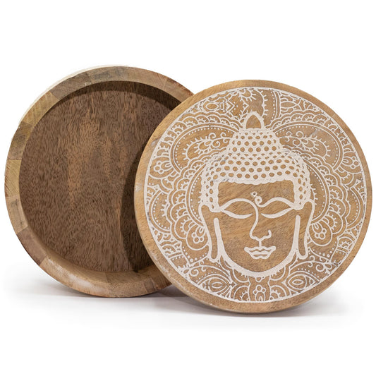 Round Wooden Box | Buddha Face