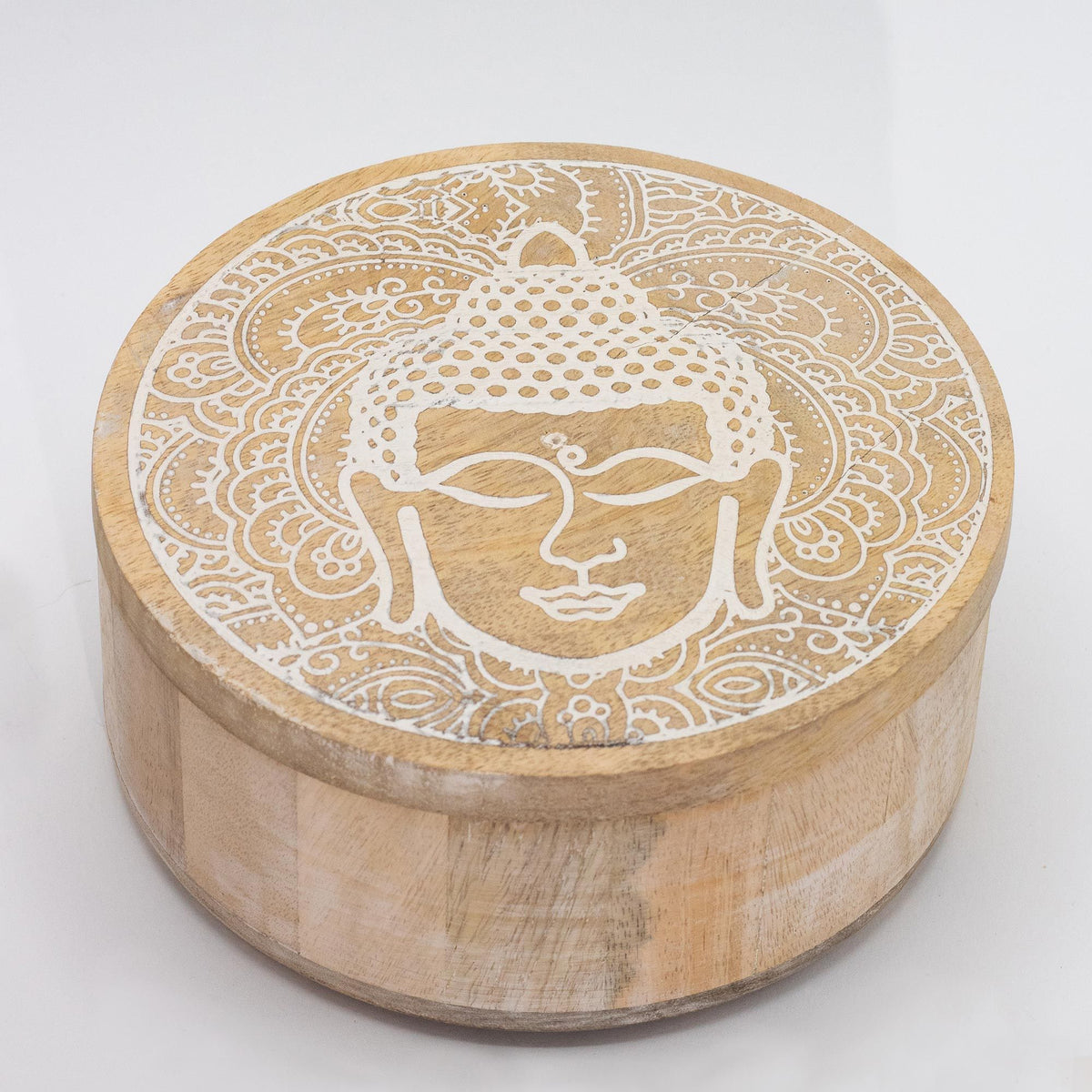 Round Wooden Box | Buddha Face