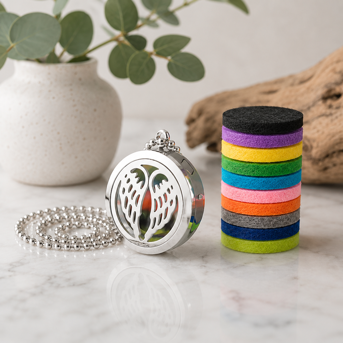 Aromatherapy Diffuser Necklace | Angel Wings 30mm
